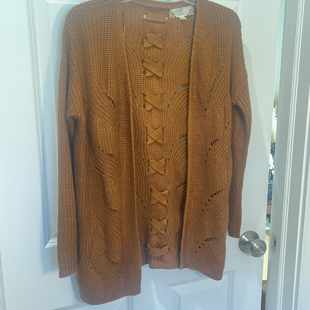 Rust open cardigan sweater